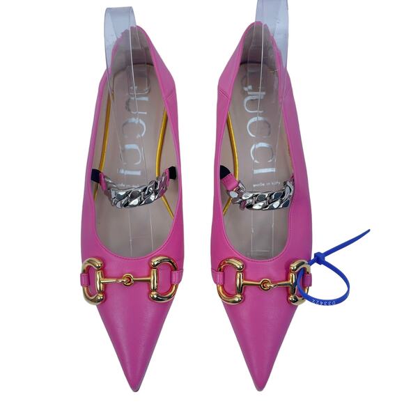 Gucci Horsebit Pointed Toe Mary Jane Ballet Flats Pink Size 38.5 - Picture 2 of 13